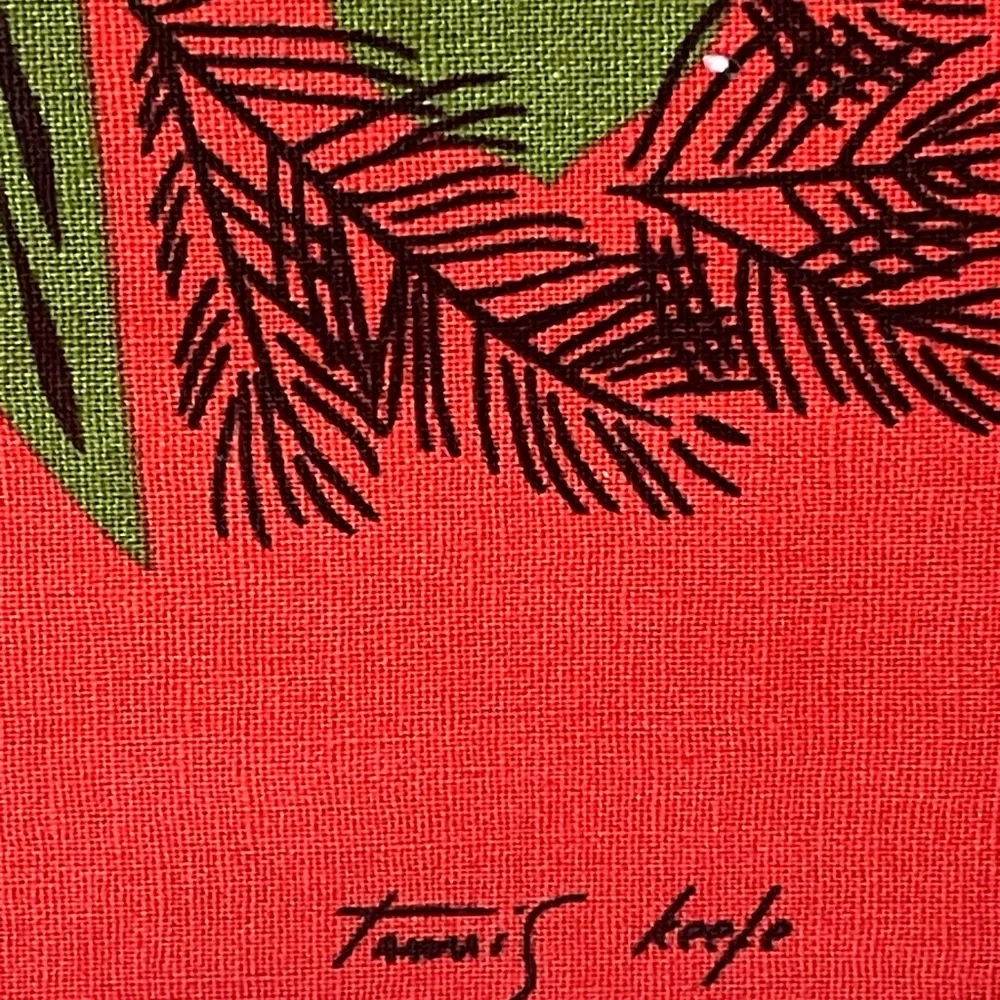 Michael Miller Fabric Panel Chinese Christmas Angel Tree Art Signed MCM Quilt